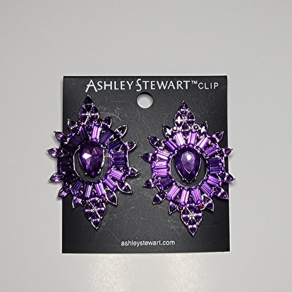Ashly Stewart Vintage Purple Rhinestone Earrings